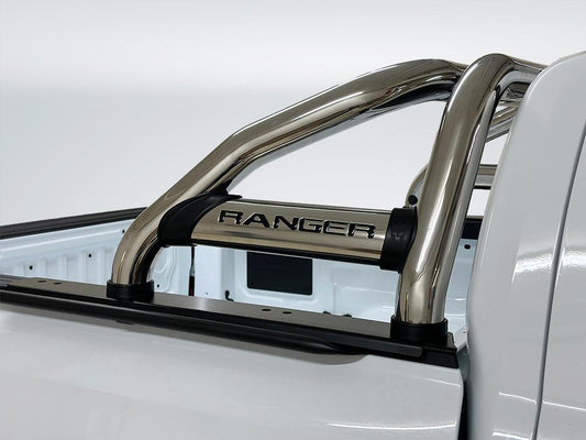 Ford Ranger Next Gen Sports Bar x Oval Side Tubes Stainless - Fits Single Cab Only (Fits with Securi Lid 218 & OEM Tonneau Cover)