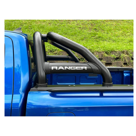 Ford Ranger Next Gen Sports Bar w Oval Side Tubes Black - Fits Double Cab & Super Cab Models (Fits Securi Lid 218 & OEM Tonneau)