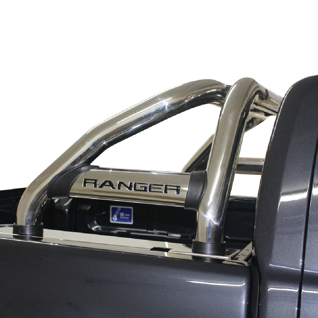 Ford Ranger T6 Facelift Sports Bar Stainless (Black Base Plates)