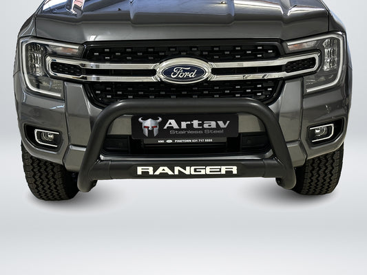 Ford Ranger Next Gen Nudge Bar w Oval Cross Member Black (Fits all Non PDC Models)