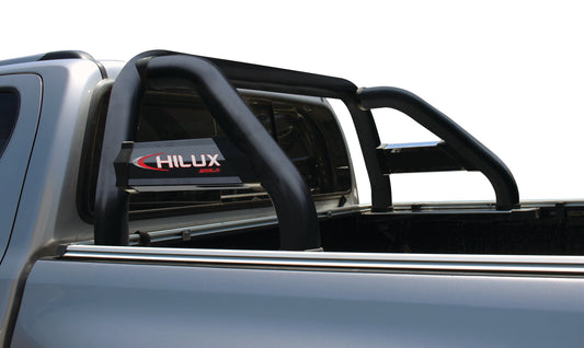 MLA Hilux Black Stainless Steel Sportsbar with Side Tubes - fits D/Cab, X/Cab & S/Cab