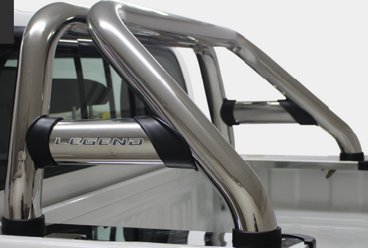 Toyota Hilux LEGEND Oval Sports Bar Double Cab & Extended Cab Stainless (Black Base Plates)