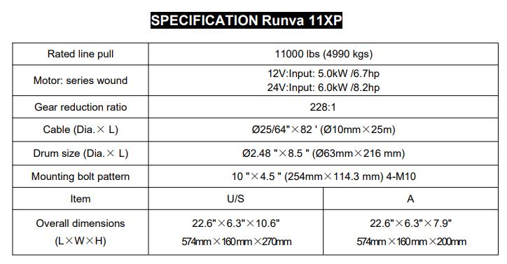 RUNVA WINCH  -  Synthetic Rope  11000lbs (4 990Kg) 12V PREMIUM FULLY IP67
RATED