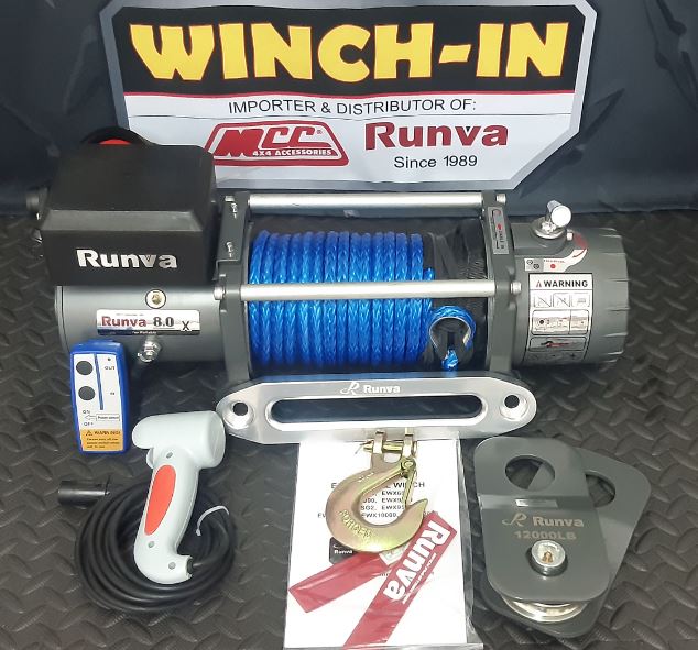 RUNVA WINCH  -  Synthetic Rope  8000lbs (3 629kg) 12V