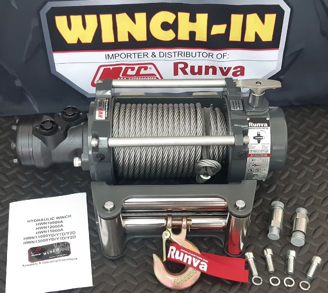 RUNVA WINCH  - Hydraulic  -  Steel Cable  10000lbs (4 536Kg)